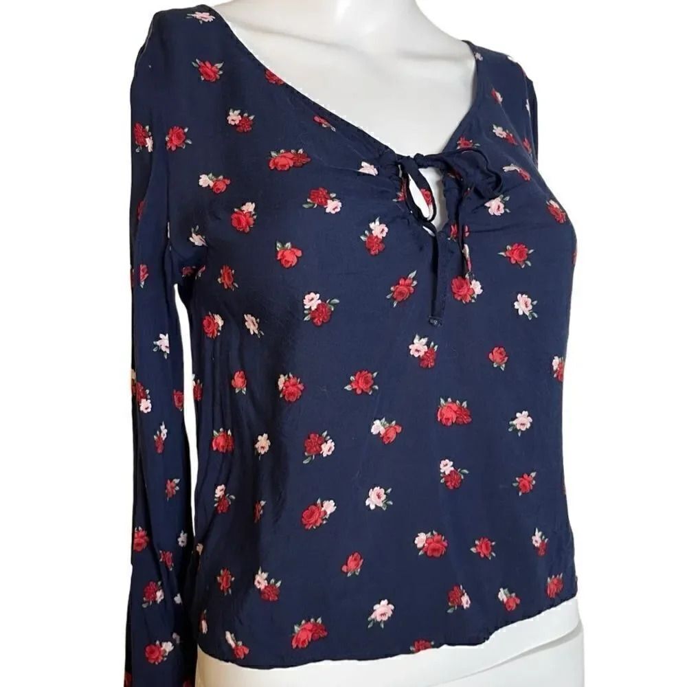 Hollister Floral Lightweight Long Sleeve Top Blue & Red Size XS
